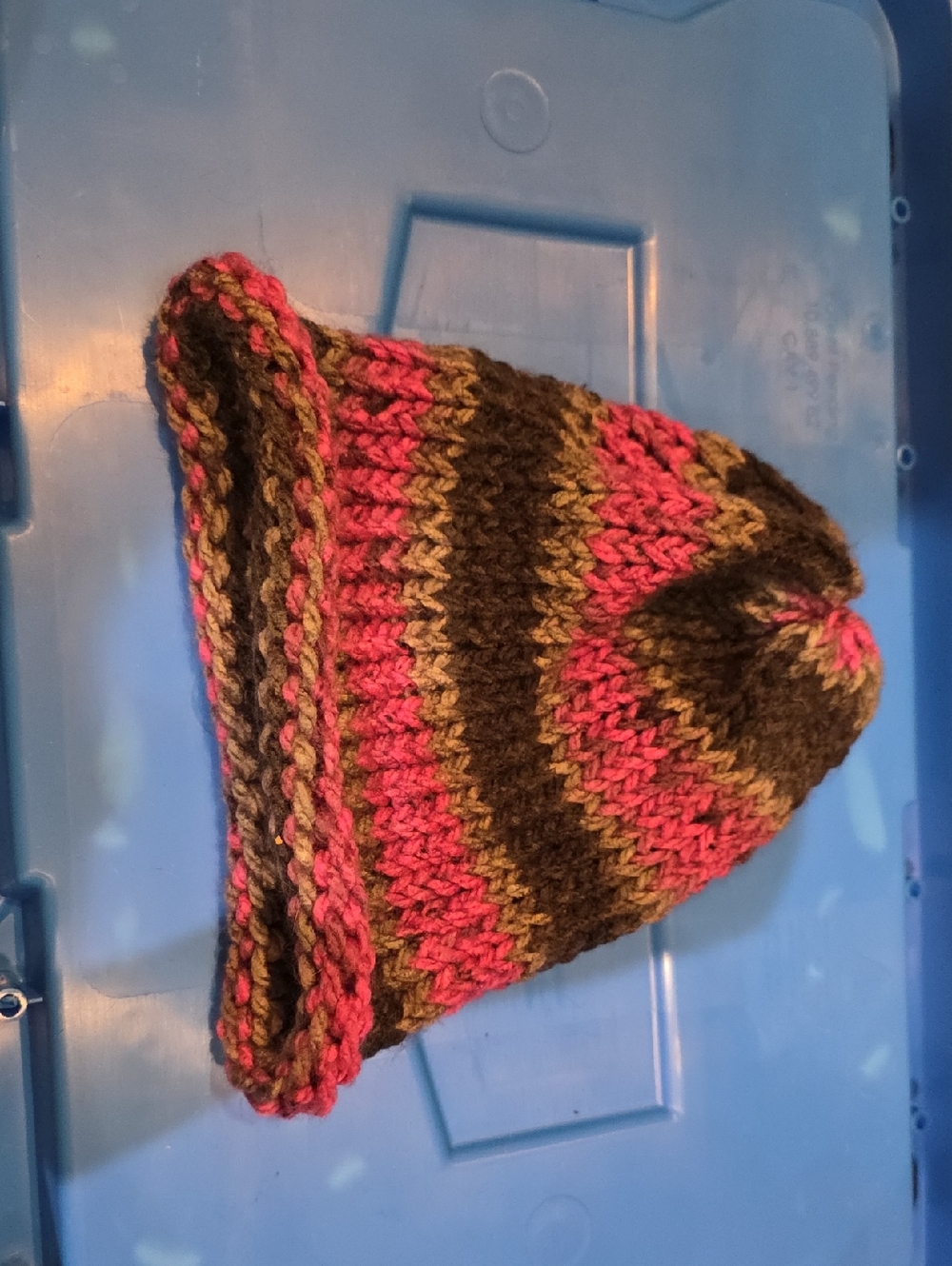 Hand-Knit Kids Beanie Hat - Brown and Pink